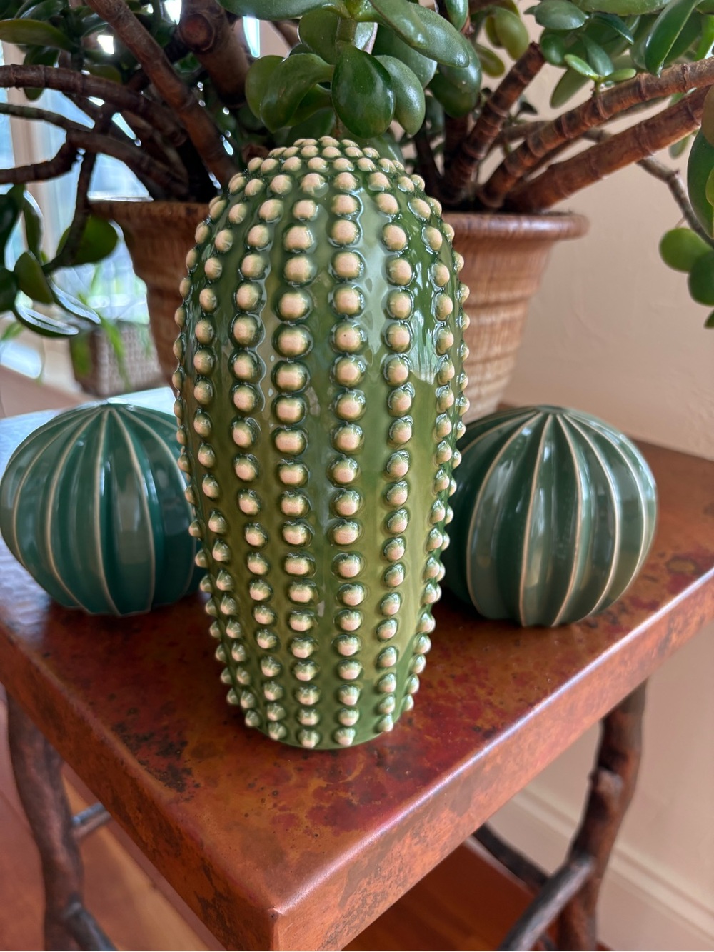 Green Ceramic Cactus Accents Decorative Home Accents Set of 3 Great Clean